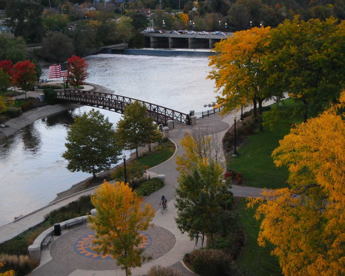 fall aerial downtown elgin
